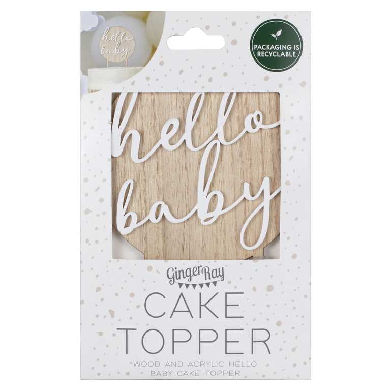 Ginger Ray Cake Topper Hello Baby Wood*