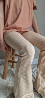 Navy Natural Flared Dotted Flowers Beige